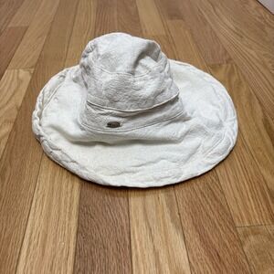 Scala Collezione‎ Sunhat Beige White Linen Bucket Floppy Cap